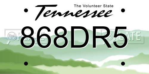 868DR5 Tennessee License Plate
