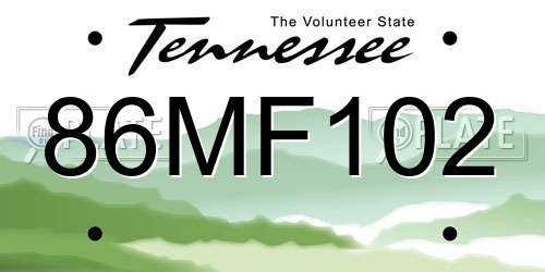86MF102 Tennessee License Plate