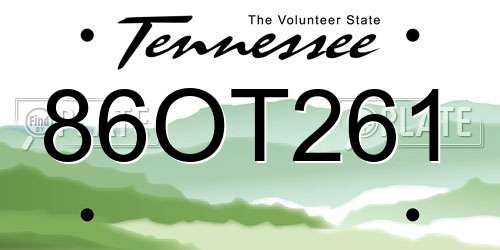 86OT261 Tennessee License Plate