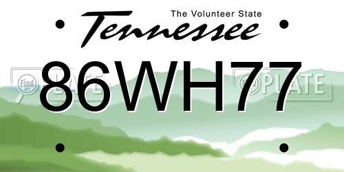 86WH77 Tennessee License Plate