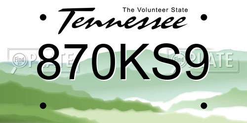 870KS9 Tennessee License Plate
