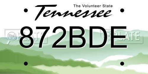 872BDE Tennessee License Plate