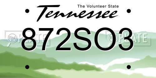 872SO3 Tennessee License Plate