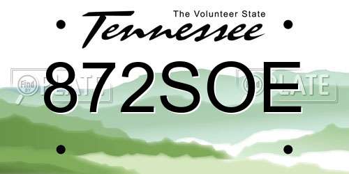 872SOE Tennessee License Plate