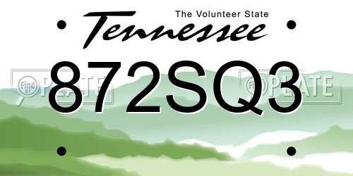 872SQ3 Tennessee License Plate
