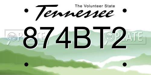 874BT2 Tennessee License Plate