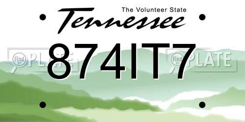 874IT7 Tennessee License Plate