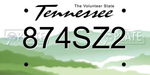 874SZ2 Tennessee License Plate