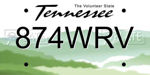 874WRV Tennessee License Plate