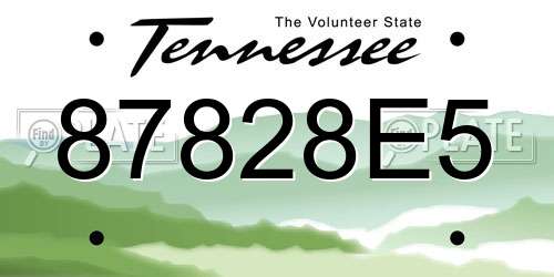 87828E5 Tennessee License Plate