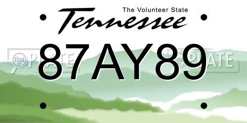 87AY89 Tennessee License Plate