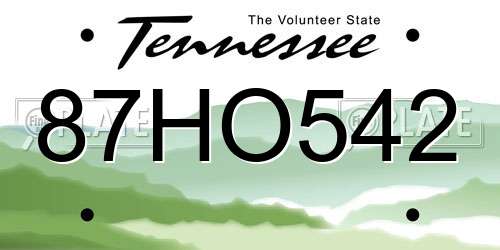 87HO542 Tennessee License Plate