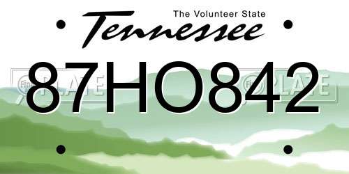 87HO842 Tennessee License Plate