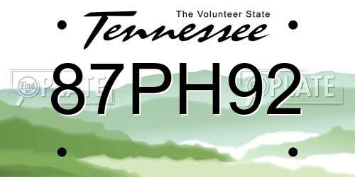 87PH92 Tennessee License Plate