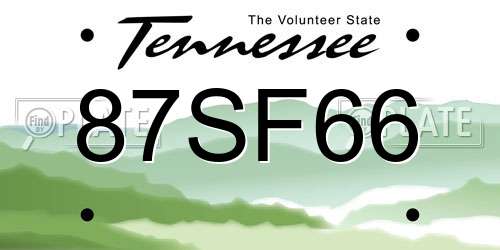 87SF66 Tennessee License Plate