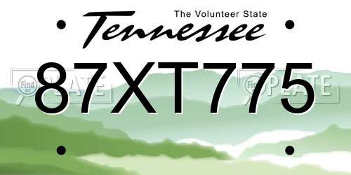 87XT775 Tennessee License Plate