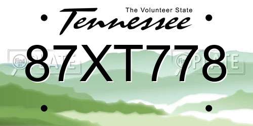 87XT778 Tennessee License Plate
