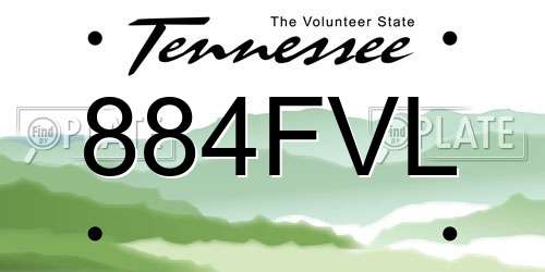 884FVL Tennessee License Plate