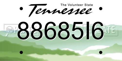 88685I6 Tennessee License Plate