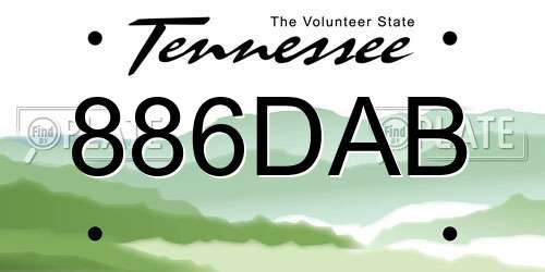886DAB Tennessee License Plate