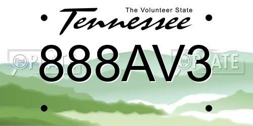 888AV3 Tennessee License Plate