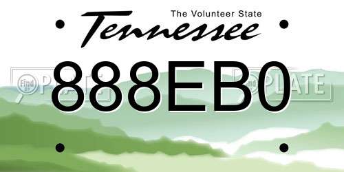 888EB0 Tennessee License Plate