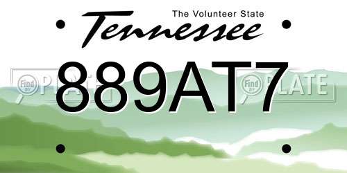 889AT7 Tennessee License Plate