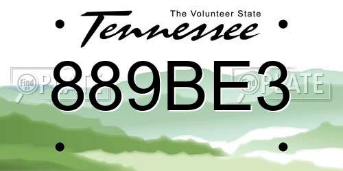 889BE3 Tennessee License Plate
