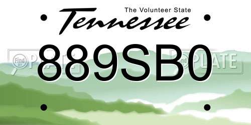 889SB0 Tennessee License Plate