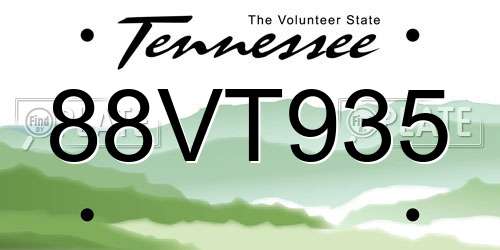 88VT935 Tennessee License Plate