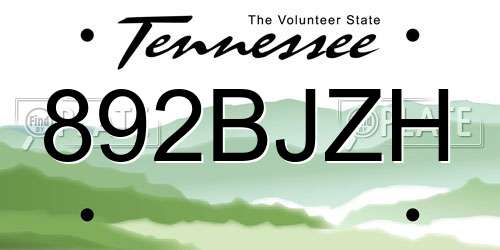 892BJZH Tennessee License Plate
