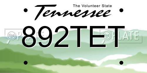 892TET Tennessee License Plate