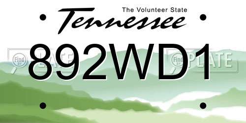 892WD1 Tennessee License Plate