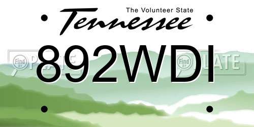 892WDI Tennessee License Plate