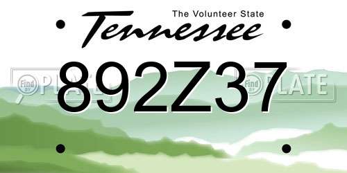 892Z37 Tennessee License Plate