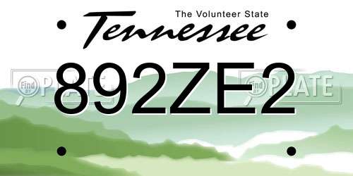 892ZE2 Tennessee License Plate