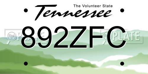 892ZFC Tennessee License Plate
