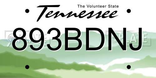 893BDNJ Tennessee License Plate