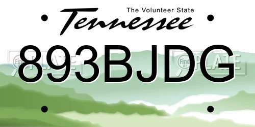 893BJDG Tennessee License Plate