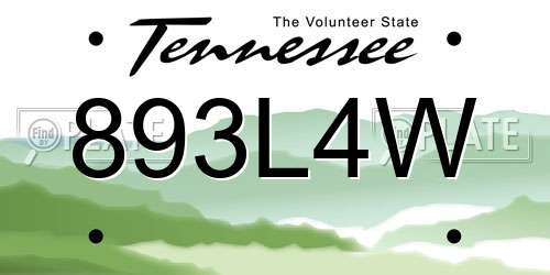 893L4W Tennessee License Plate