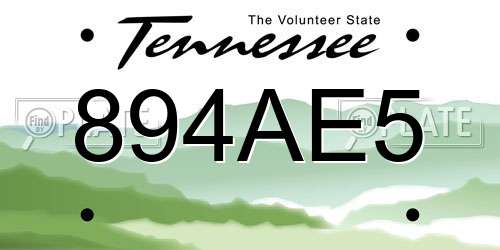894AE5 Tennessee License Plate