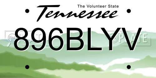896BLYV Tennessee License Plate