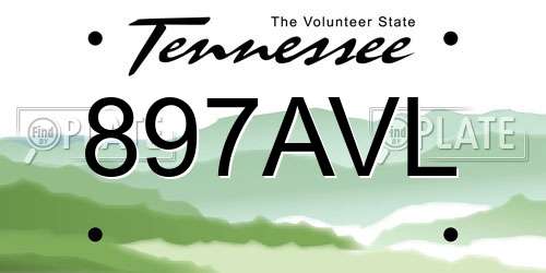 897AVL Tennessee License Plate