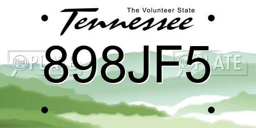 898JF5 Tennessee License Plate