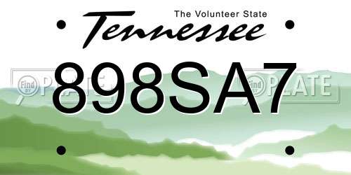 898SA7 Tennessee License Plate