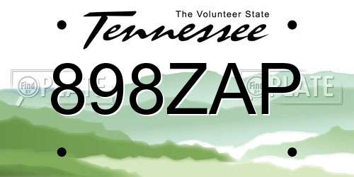 898ZAP Tennessee License Plate