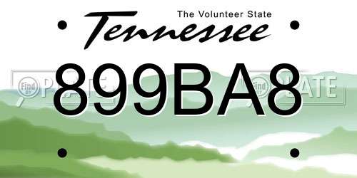 899BA8 Tennessee License Plate