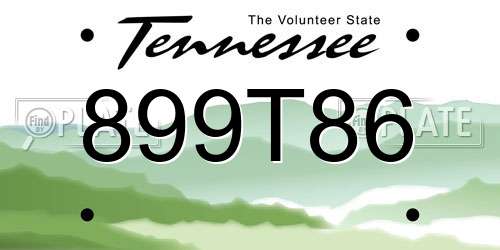 899T86 Tennessee License Plate