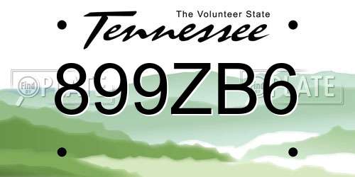899ZB6 Tennessee License Plate