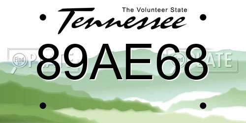 89AE68 Tennessee License Plate